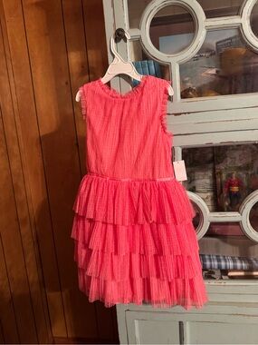 Zhenzi Watermelon Pink Tiered Tulle Party Dress Size 8 NWT C2